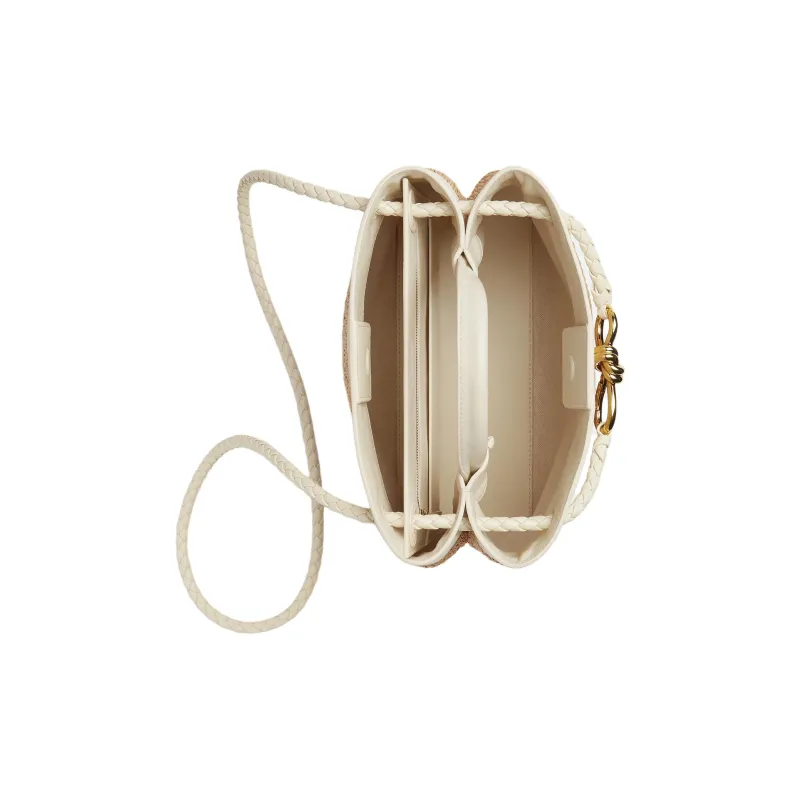 Bottega Veneta Andiamo Series Fabric Handbag Trumpets Women's Sea Salt Color/Natural-3
