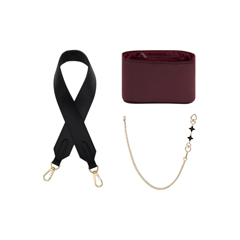 Lan Bao Fan Metal Bag Accessory Bag Insert Shoulder Strap Women's Black/Gold Tone-4