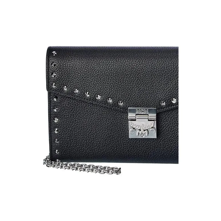 MCM Patricia Visetos Leather Envelope Bag, Handheld Bag, Shoulder Bag, Crossbody Bag Women's Black-1