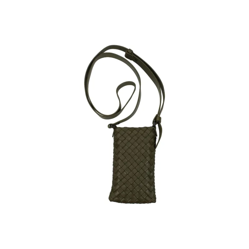Bottega Veneta Cow Leather One Shoulder Crossbody Cell Phone Pouch Men's Green-1