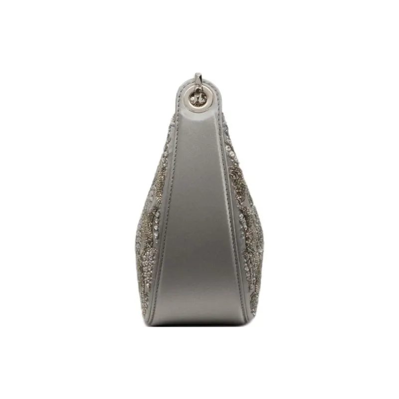 Valentino Vlogo Moon Satin Material Hobo Bag, Crossbody One Shoulder Handbag Mini Women's Coal Gray-2
