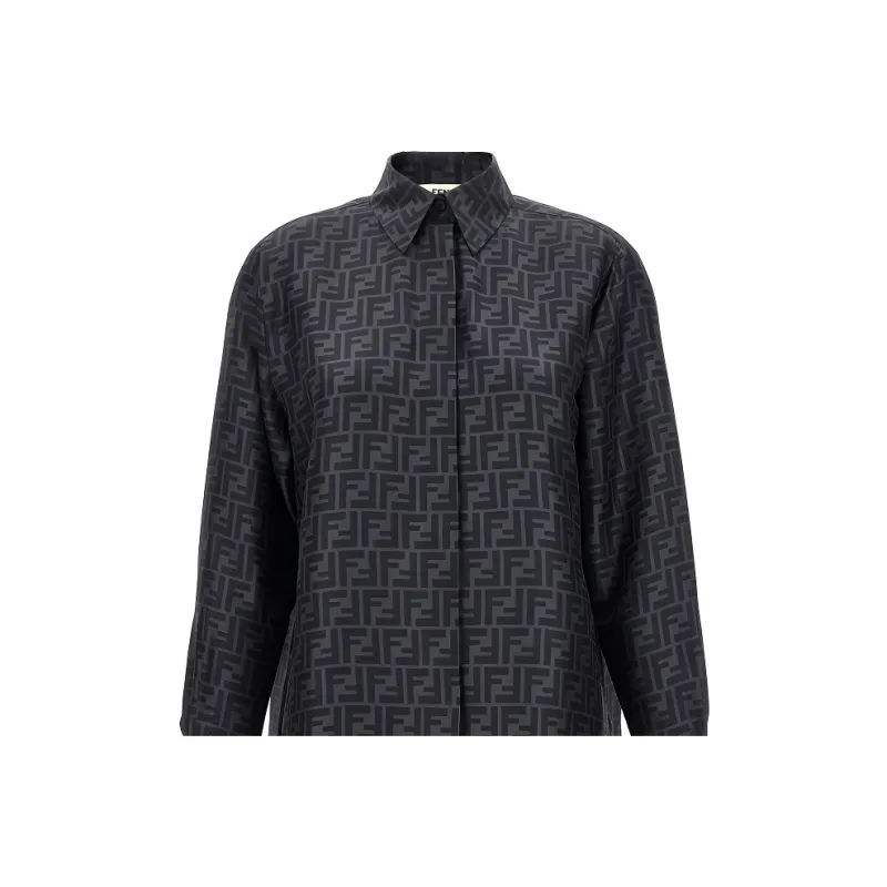 FENDI FF logo Print Silk Shirt-5
