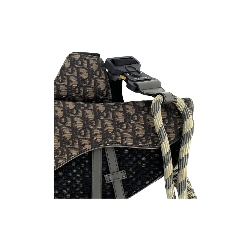 DIOR Canvas Saddle Bag Shoulder Bag Crossbody Bag Fanny Pack Sling Bag Men's Black & Brown-3
