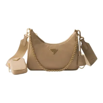 PRADA Re EditionRe Nylon Fabric Crossbody Bag, Shoulder Bag Women's Cork Beige & Dark Green