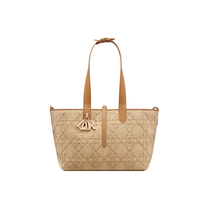 DIOR Toujours Fabric One Shoulder Handbag Medium Size Women's Natural-3