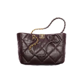 CHANEL 22K Autumn And Winter Lambskin And Metal Tote Bag, Shopping Bag, Shoulder Bag, Handbag Women's Dark Brown