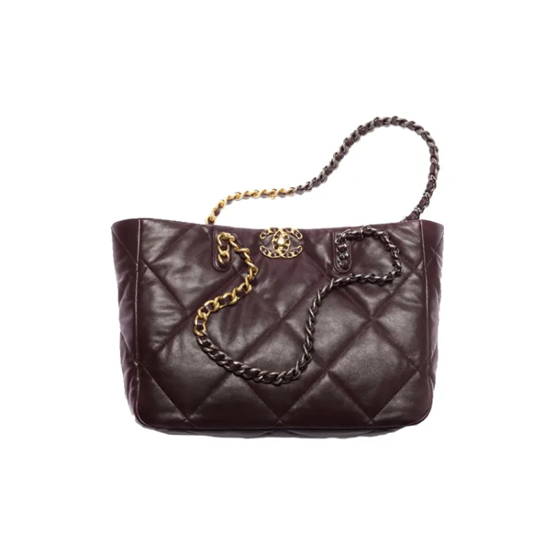 CHANEL 22K Autumn And Winter Lambskin And Metal Tote Bag, Shopping Bag, Shoulder Bag, Handbag Women's Dark Brown-0