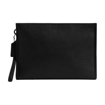 COACH Charter Pebbled Leather Clutch Tubas Men's Black