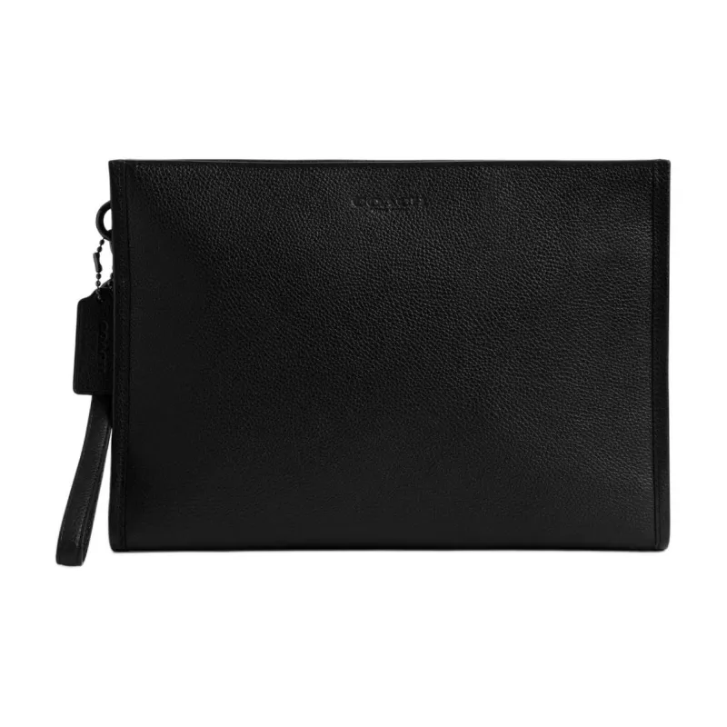 COACH Charter Pebbled Leather Clutch Tubas Men's Black-0