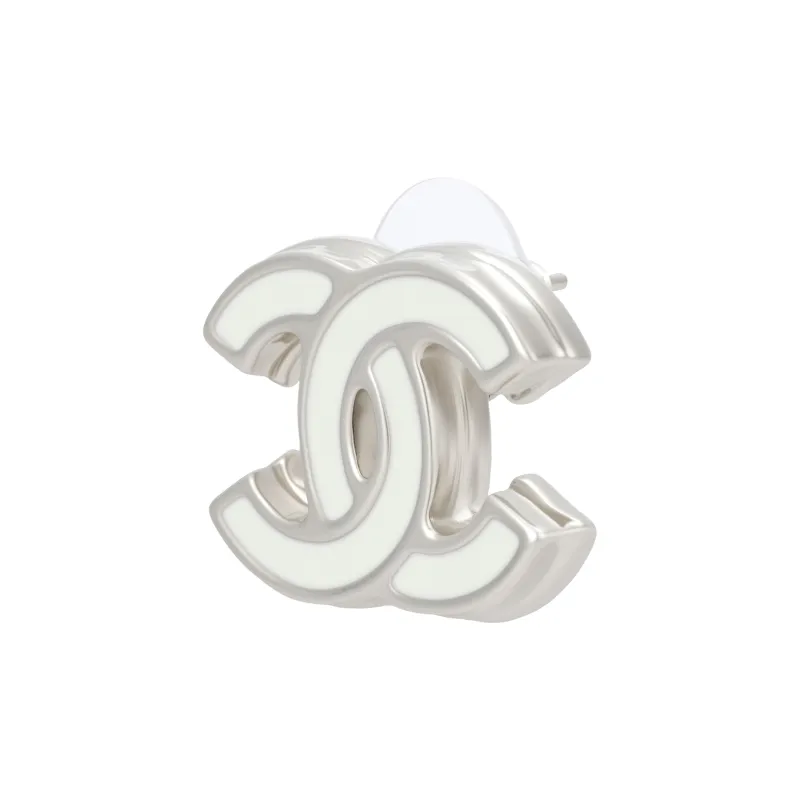 CHANEL Metal Earrings Unisex Silver White-2
