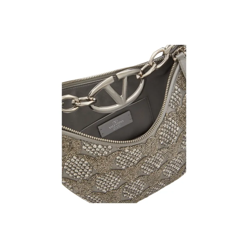 Valentino Vlogo Moon Satin Material Hobo Bag, Crossbody One Shoulder Handbag Mini Women's Coal Gray-5
