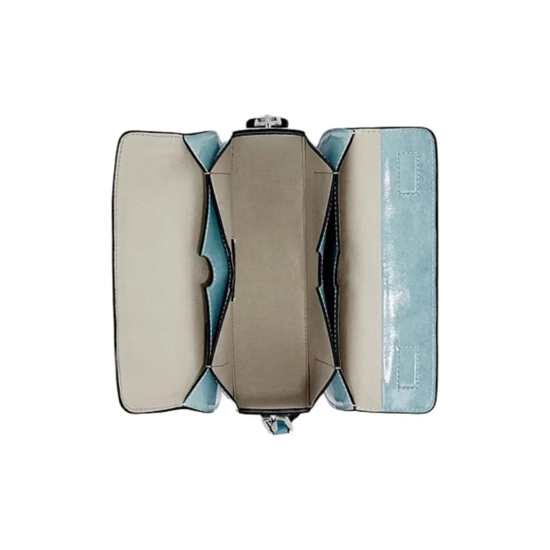 Ecco Cow Leather Saddle Bag, Shoulder Bag Medium Size Women's Light Blue-2