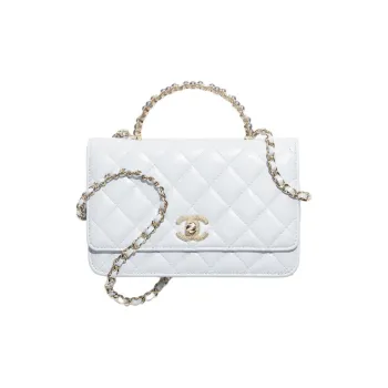 CHANEL Bright Crinkle Lambskin Artificial Pearl Metal Shoulder Bag, Crossbody Bag, Handbag Women's Light Gray