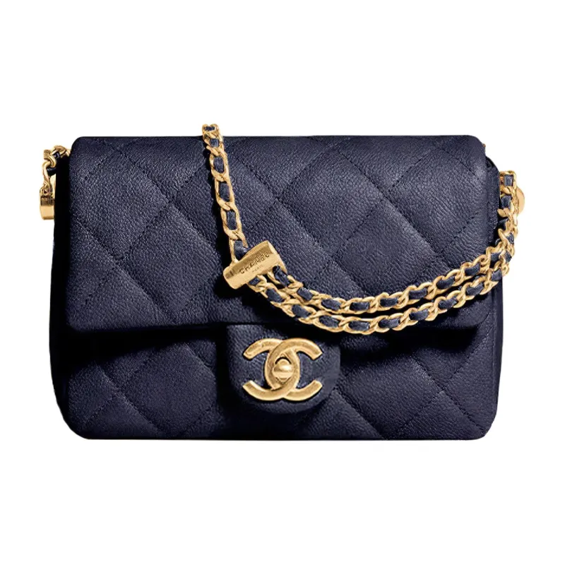 CHANEL 21K Winter Grain Embossed Calfskin Crossbody Bags Women's Pearlescent Black-1