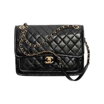 CHANEL Bright Lambskin Shoulder Bag, Crossbody Bag Extra Large Women's Black