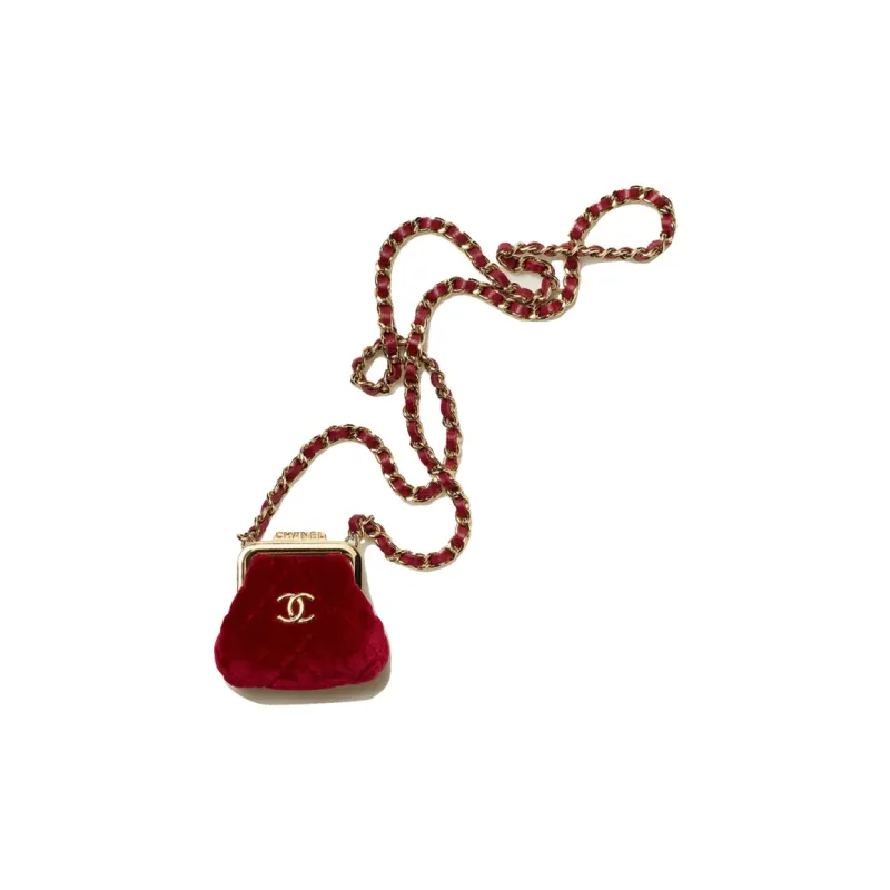 CHANEL Velvet And Gold Toned Metal One Shoulder Crossbody Clutch Regular Women's Burgundy-0