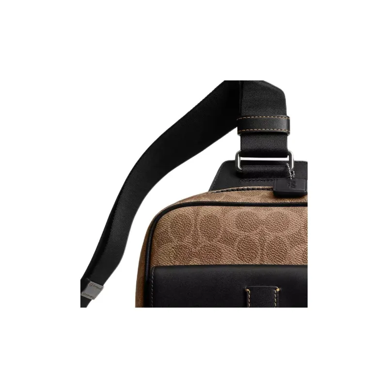 COACH Sullivan Coated Canvas Shoulder Bag Crossbody Bag Small Size Men's Tan & Black-3
