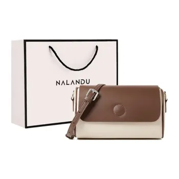 Narandu Cow Leather Cylinder Bag Shoulder Bag Crossbody Bag Regular Women's Ecru & Coffee/Milk Tea & Apricot