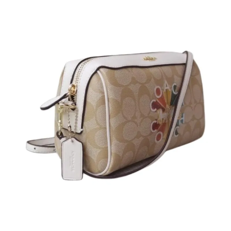 COACH Bennett Classic Monogram Canvas With Leather Boston Bag, Crossbody Bag Trumpets Women's Light Khaki-2