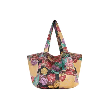 ZARA Cotton Handbag, Shoulder Bag Extra Large Women's Red & Yellow