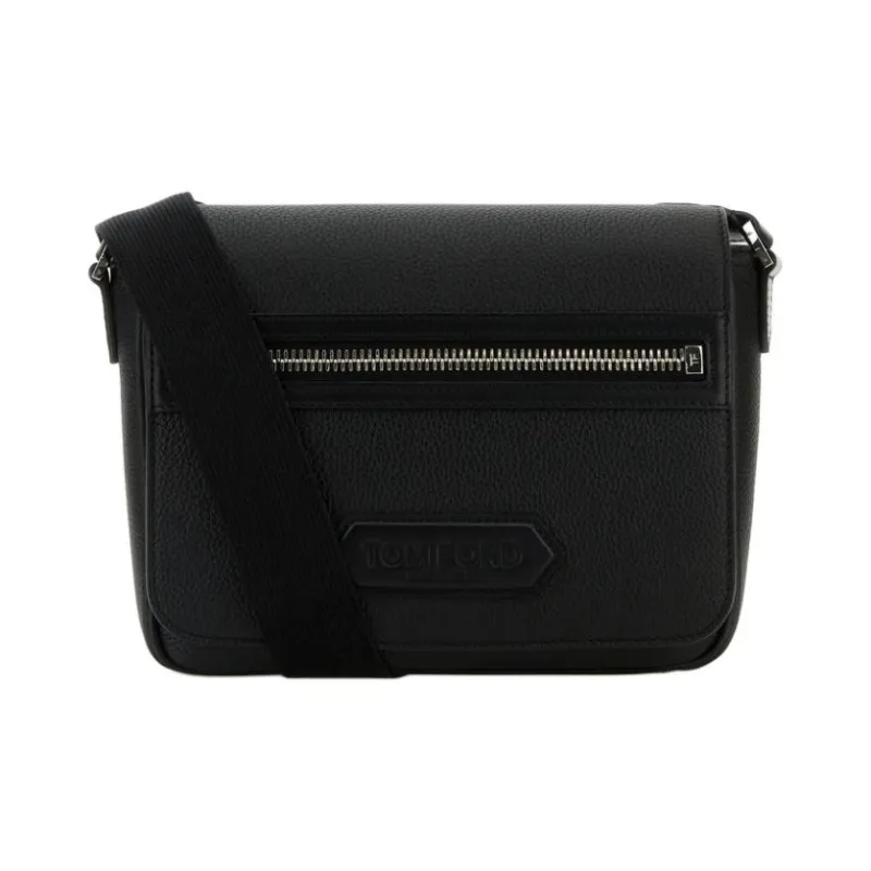 TF Calfskin Shoulder Bag, Crossbody Bag Trumpets Unisex Black-0