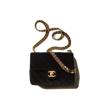 CHANEL Gold Metal Enamel Velvet Flap Bag, Shoulder Bag, Crossbody Bag Women's Black