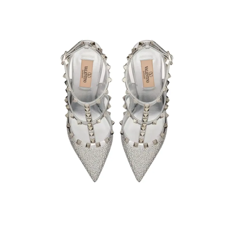 Valentino GARAVANI Rockstud Slim Heel High Heels 10cm Women's Silver-2