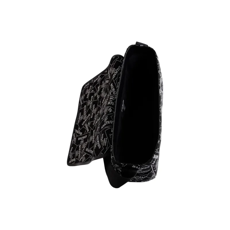 BALMAIN Cotton Shoulder Bag Unisex Black-3