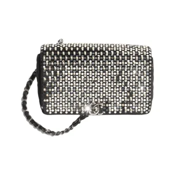 CHANEL Velour Crossbody Bag, Shoulder Bag Women's Silver & Black & White