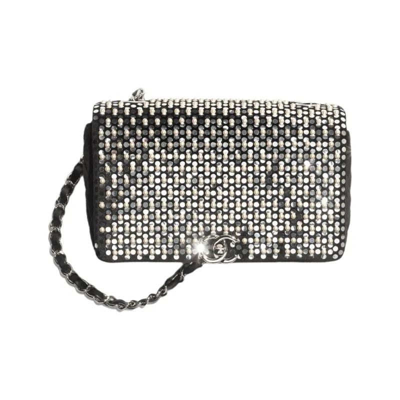 CHANEL Velour Crossbody Bag, Shoulder Bag Women's Silver & Black & White-0