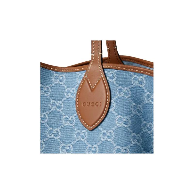 GUCCI Totissima GG Denim Tote Bag, Shopping Bag, Shoulder Bag Tubas Women's Blue-6