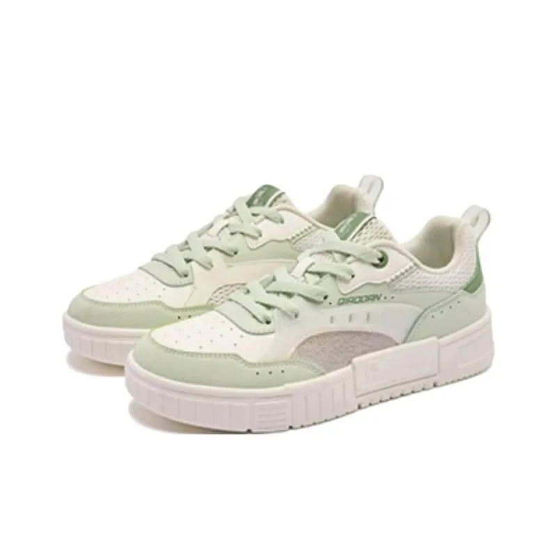 QIAODAN Dry Anti Slip Wear Resistant Low Top Skateboard Shoes Women's White Green-2