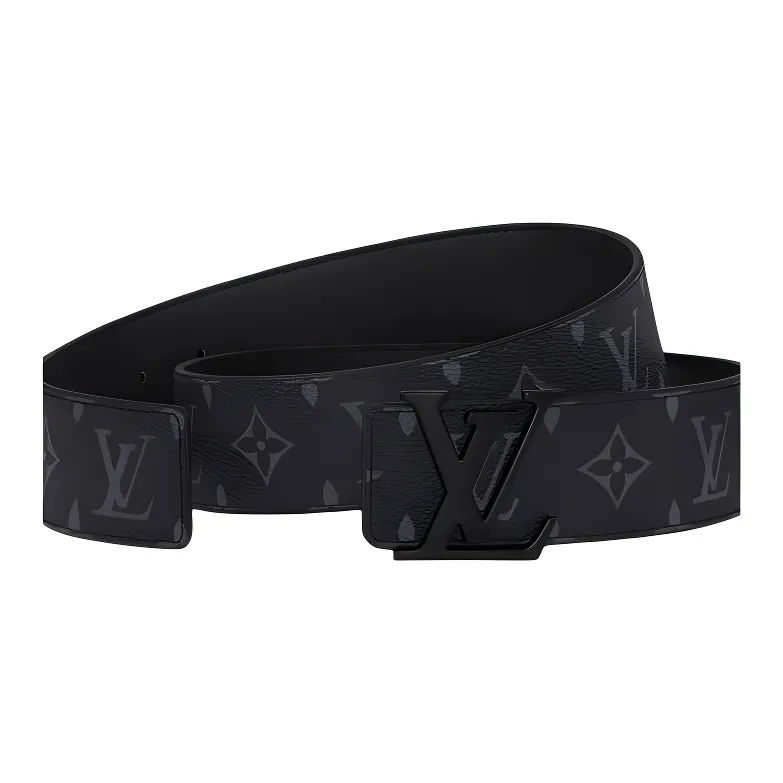 LOUIS VUITTON Cow Leather Belts Men's Black Width 4cm-1