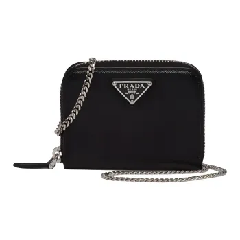 PRADA Saffiano Leather Wallet, Card Holder, Crossbody Bag Women's Black