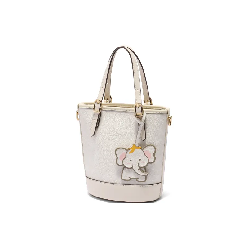 BELLE Artificial Leather Bucket Bag, Shoulder Bag, Crossbody Bag, Handbag Medium Size Women's Coffee/Apricot/White-12