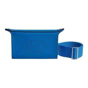 HERMES Videpoches Togo Calfskin Shoulder Bag Men's I7 Bleu Zellige Mosaic Blue