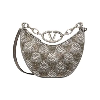 Valentino Vlogo Moon Satin Material Hobo Bag, Crossbody One Shoulder Handbag Mini Women's Coal Gray