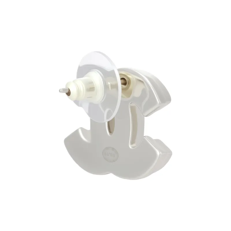 CHANEL Metal Earrings Unisex Silver White-3