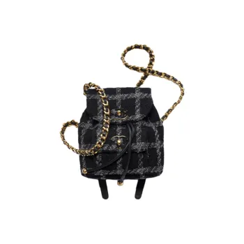 CHANEL 22K Autumn And Winter Wool Twill Soft Woolen Backpack Trumpets Women's Black
