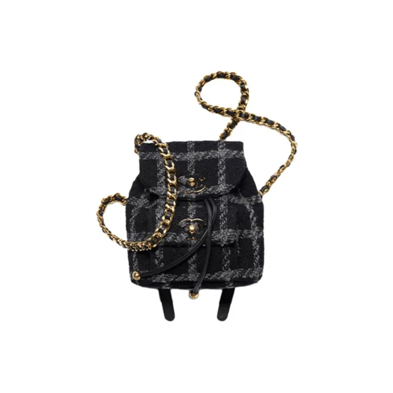 CHANEL 22K Autumn And Winter Wool Twill Soft Woolen Backpack Trumpets Women's Black-0