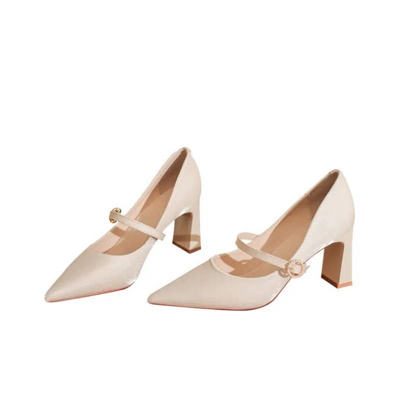 MCKP Block Heel High Heels Women's Champagne-1