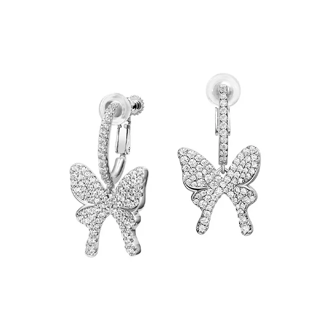 HEFANG 925 Sterling Silver Shimmering Butterfly Hoop Earrings Women's-0