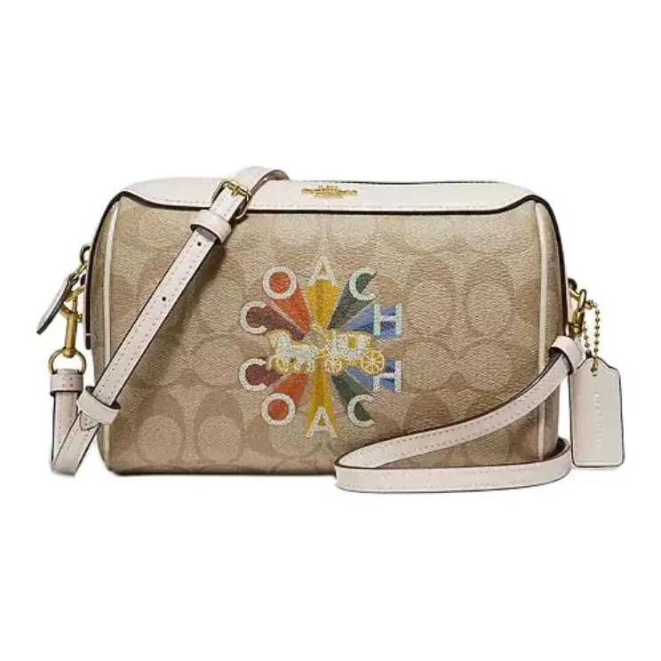 COACH Bennett Classic Monogram Canvas With Leather Boston Bag, Crossbody Bag Trumpets Women's Light Khaki-0