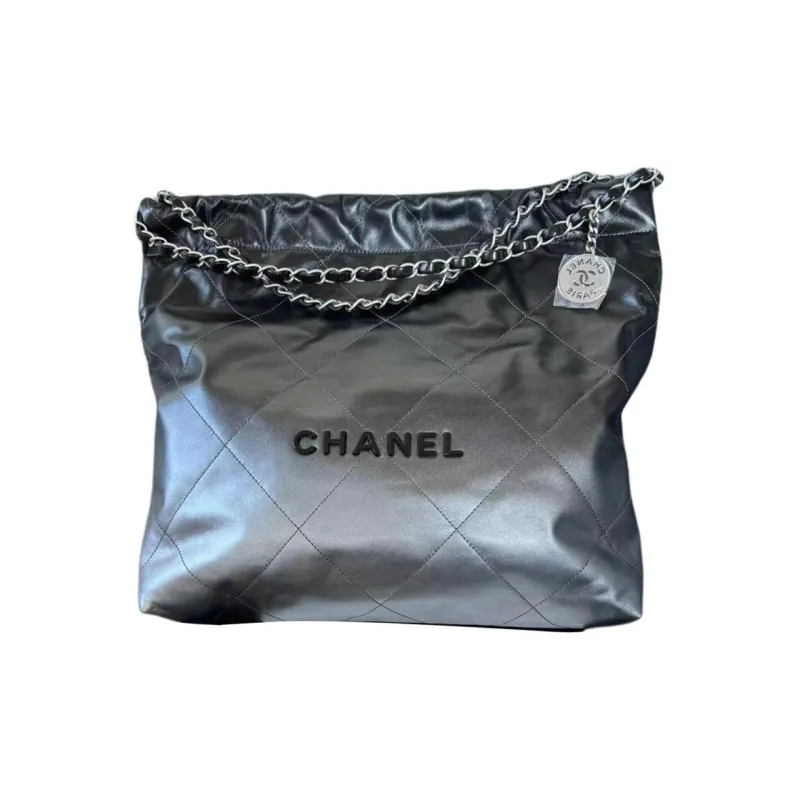 CHANEL 22Bag Gradient Calfskin Bucket Bag, Shoulder Bag, Crossbody Bag Medium Size Women's Silver & Black-0