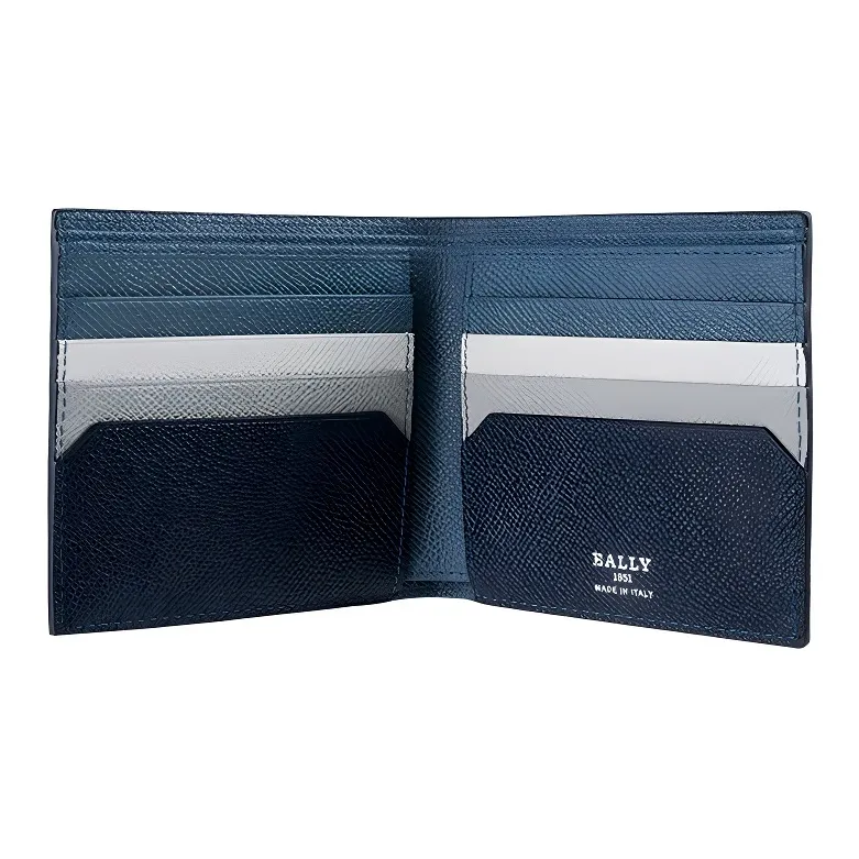 BALLY Cow Leather Wallet Card Holder Wallet Trumpets Men's Marine Blue-1