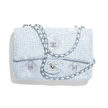CHANEL Denim Fabric With Rhinestone Shoulder Bag, Crossbody Bag Women's Blue & Silver