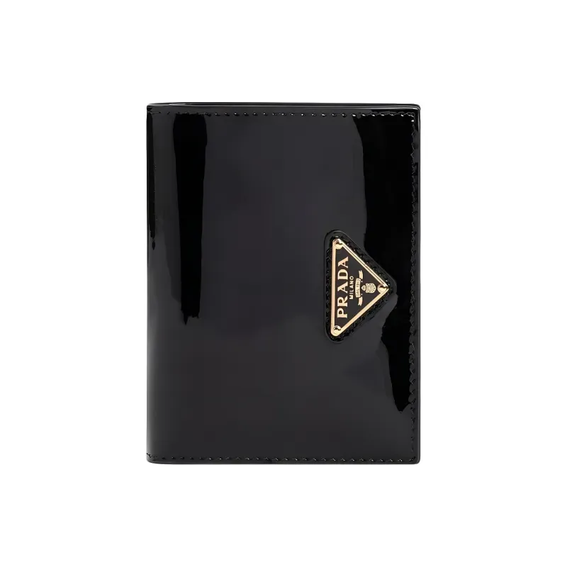 PRADA Patent Leather Calfskin Wallet Women's Black-3
