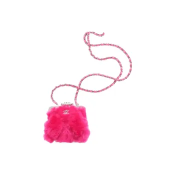 CHANEL Shearling Sheepskin Mini Bag One Shoulder Crossbody Clutch Mini Women's Peach Red