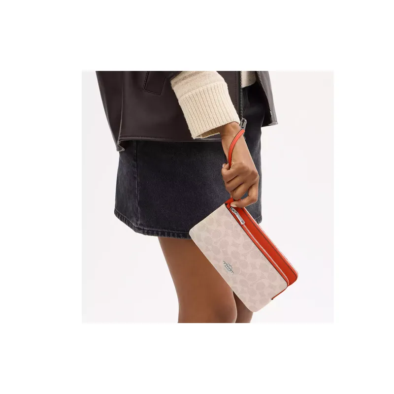 COACH Double Zip Wallet Coated Canvas Wallet Trumpets Women's Dark Orange-2