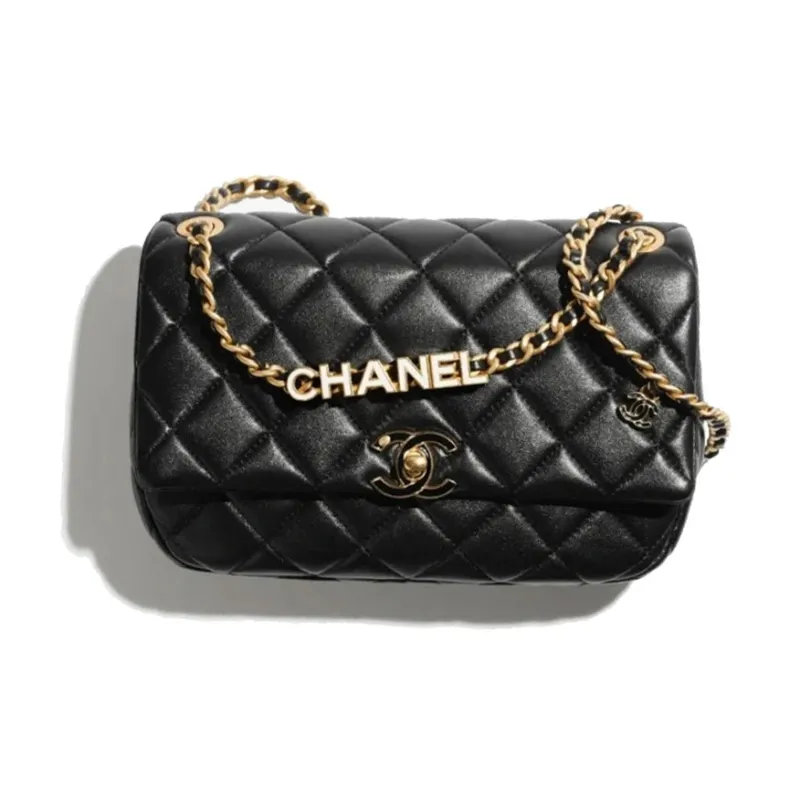 CHANEL Lambskin Patent Leather Shoulder Bag, Crossbody Bag Trumpets Women's Black-0